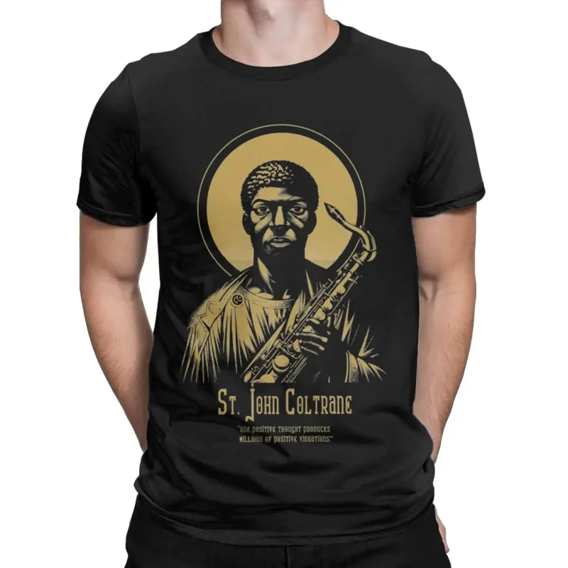 MEN'S T-shirt St. John Coltrane vintage 100% cotton tees Short Sleeve T shirt round neck clothing unique tee