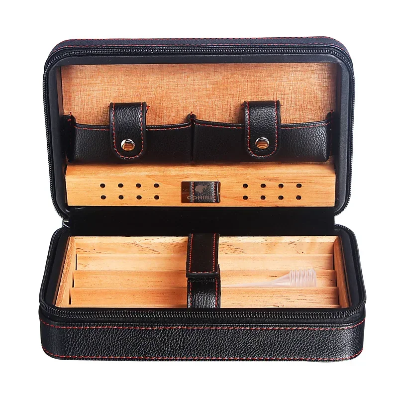 

Cedar Wood Portable Cigar Humidor Travel Leather Case Cigars Holder NO Lighter Cutter Humidifier Humidor Box