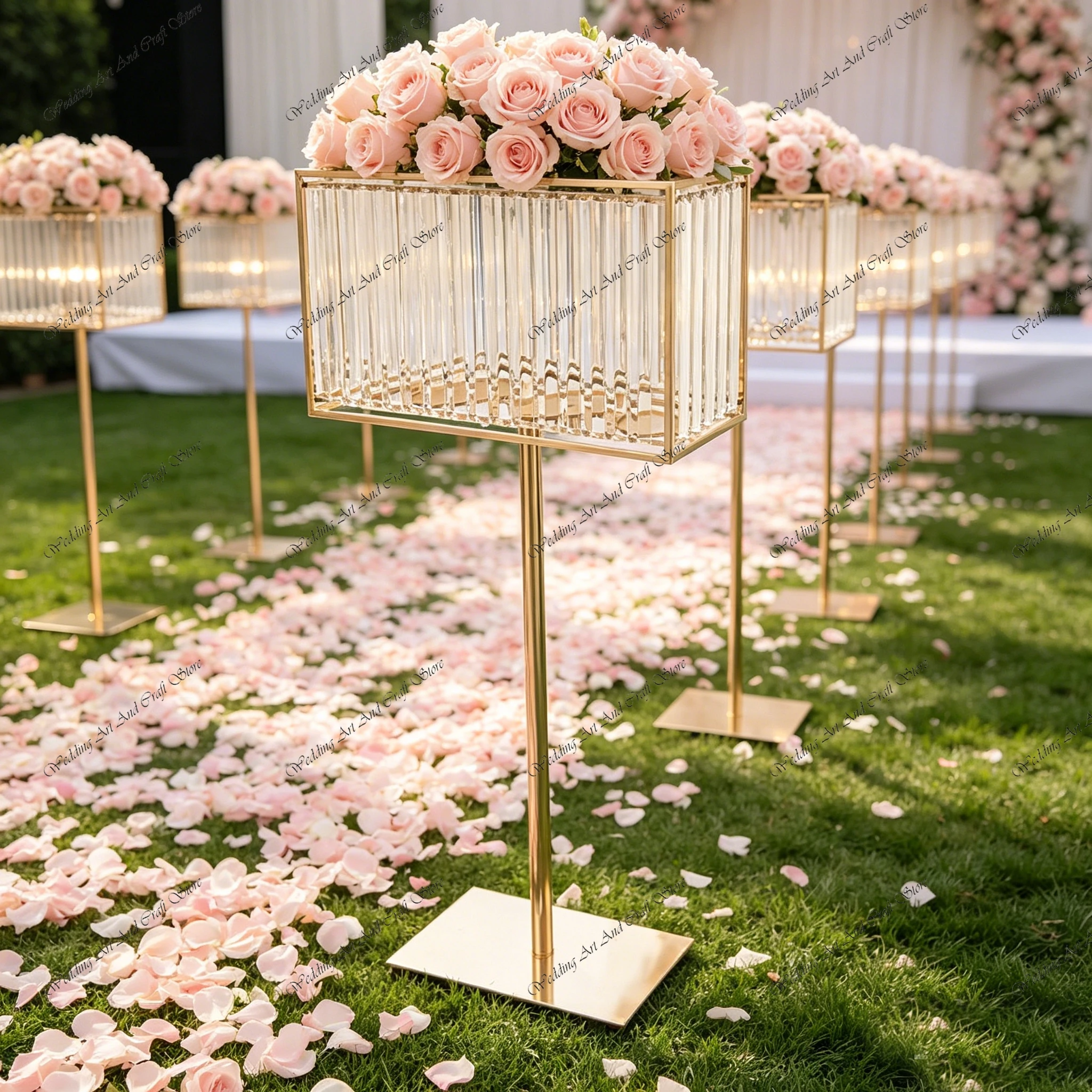 

10pcs f30 100-130cm Tall Rectangle Gold Flower Stand Gold Candelabras Centerpiece Wedding Stage Road Lead Props ivy1067