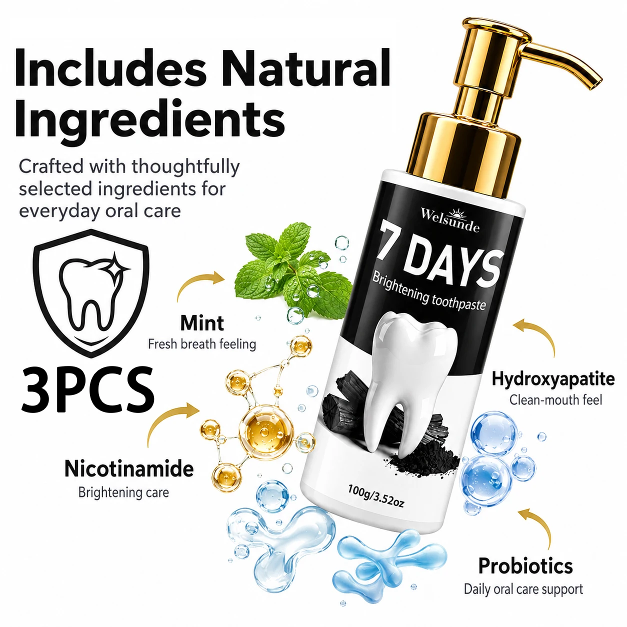 1/3 Pack Whitening Toothpaste With Hydroxyapatite & Natural Herbal Ingredients. Deep Clean Formula for Gentle Daily Oral Care. Rich Foamy Lather, Brighter Cleaner Teeth, Fresh Breath. Easy-Dispensing Pump. Perfect for Halloween Gifts & Daily Use.