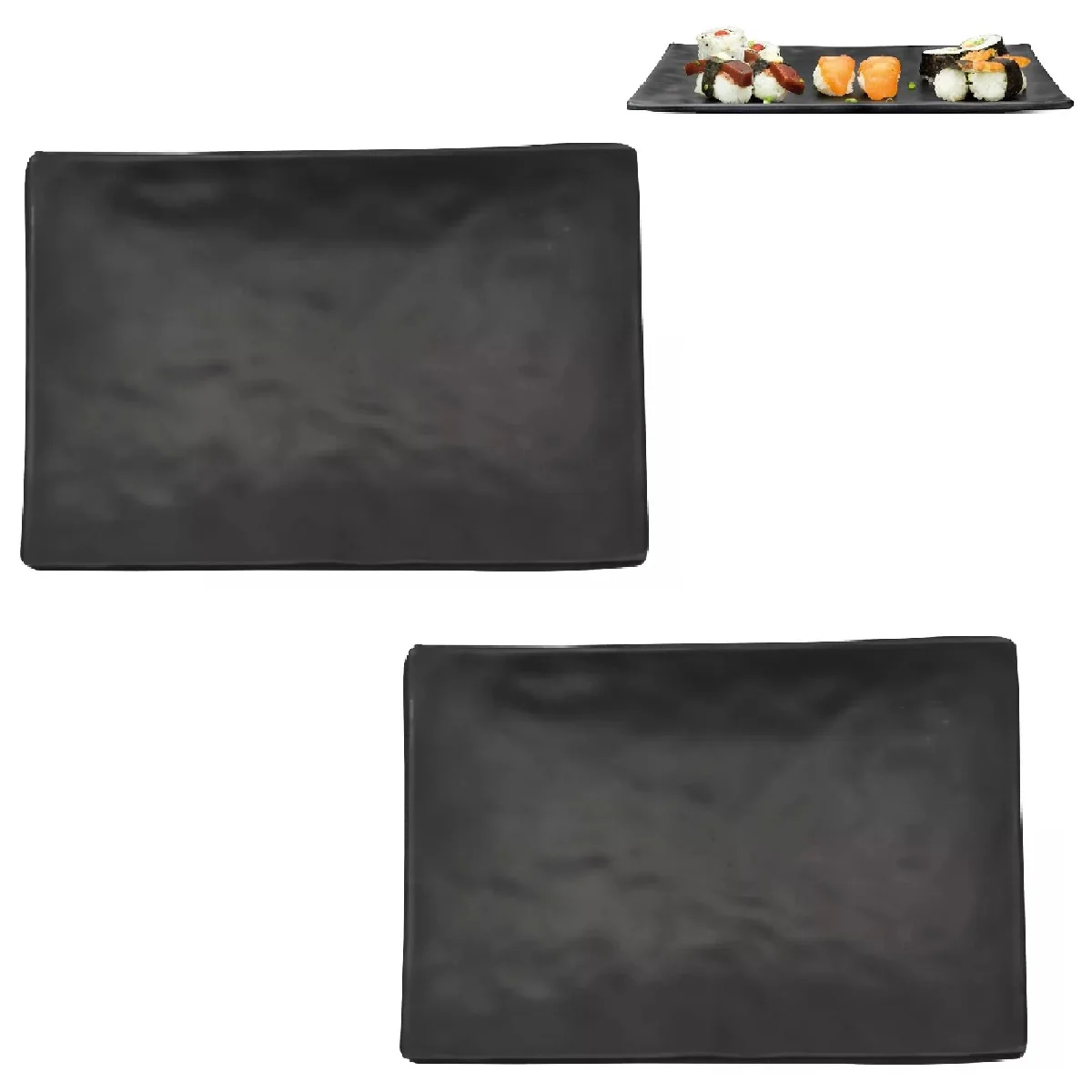 2 Dishes Rectangular Eastern Shine in Melamine Black 20cm