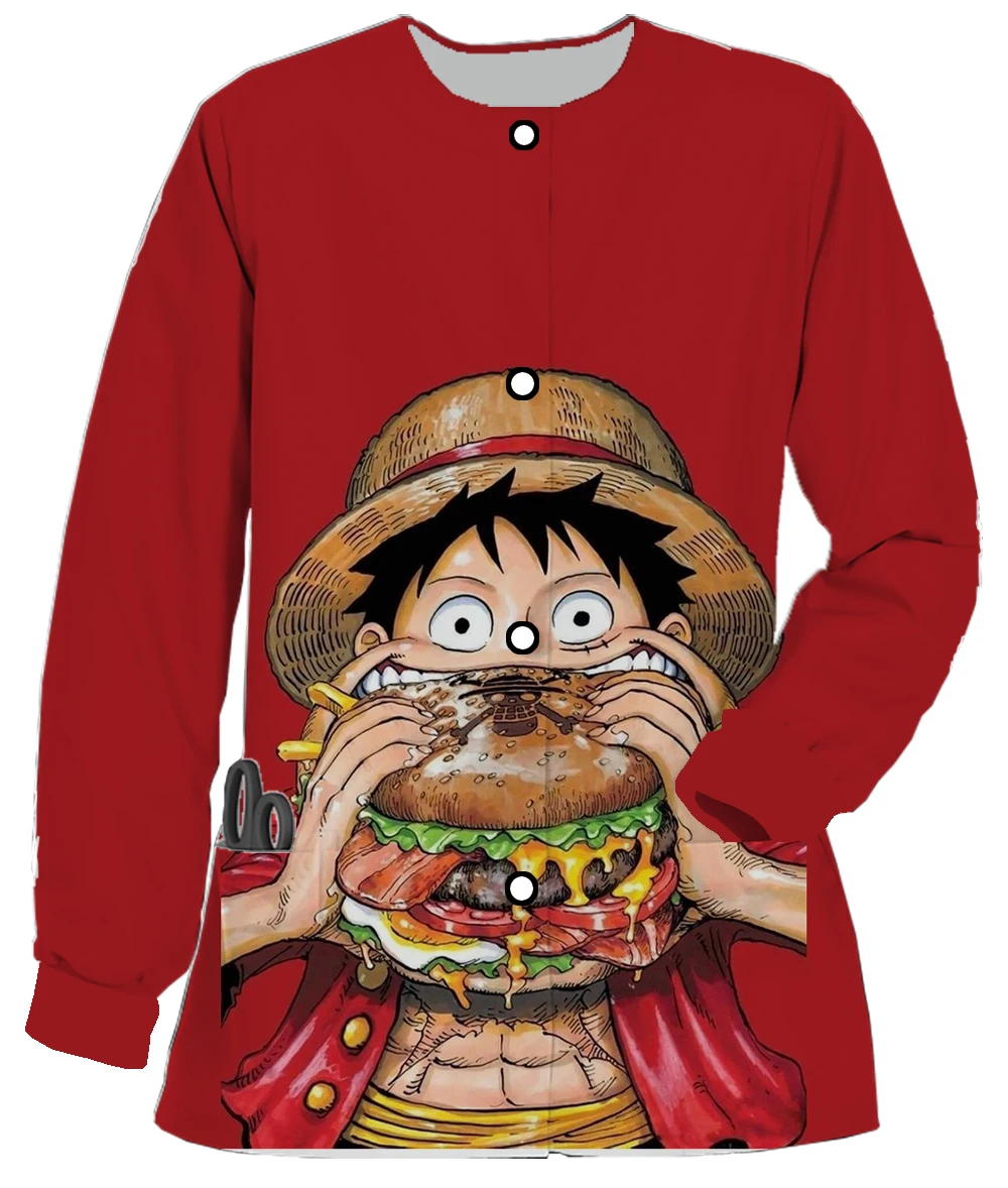 

Кардиган Luffy с круглым вырезом, аниме цельный, кардиган с карманами, Женская рабочая одежда с принтом, Одежда Для Ухода За больницей и кормления