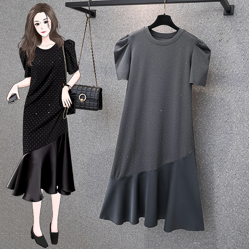 فضفاض حجم كبير فساتين حريمي لصيف 2025 الكورية نمط سيدة Vestidos تي شيرتات قصيرة الاكمام فستان الملابس النسائية KE2594