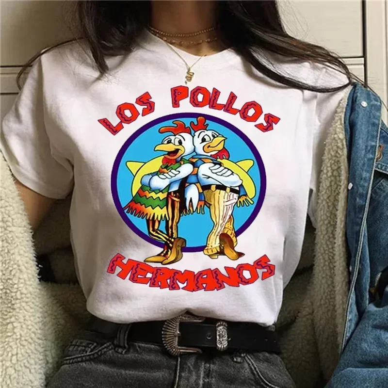 Summer Ladies High Quality 100% Cotton Printed T-Shirt Ragged LOS POLLOS Chicken Brothers Casual Trend Fashion Short Sleeves