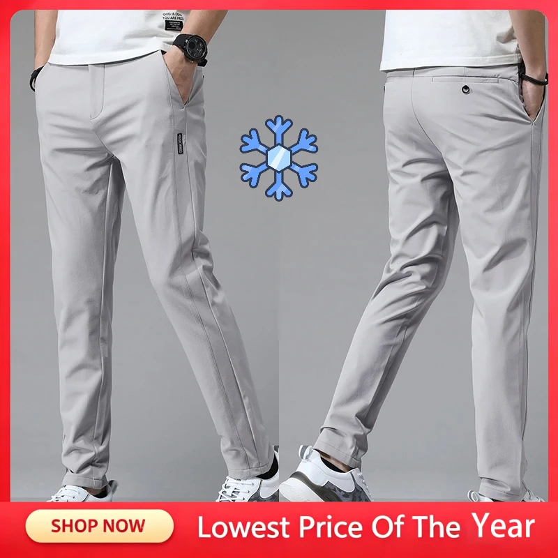 5 Colors Ice Silk Summer Ultra-thin Men Stretch Slim Straight Casual Pants High Quality Fashion Breathable Golf Sports Trousers