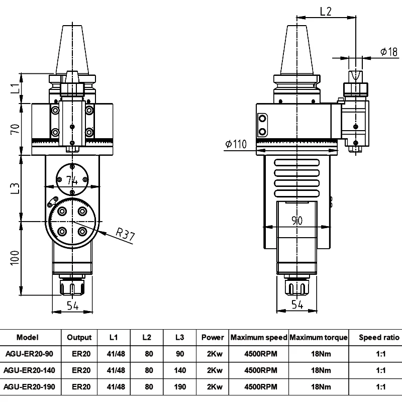 Multiple Choices Cnc Milling Angle Head Universal BT30 BT40 BT50 ER16 ER20 ER25 ER32 Right Angle Milling Head For Cnc