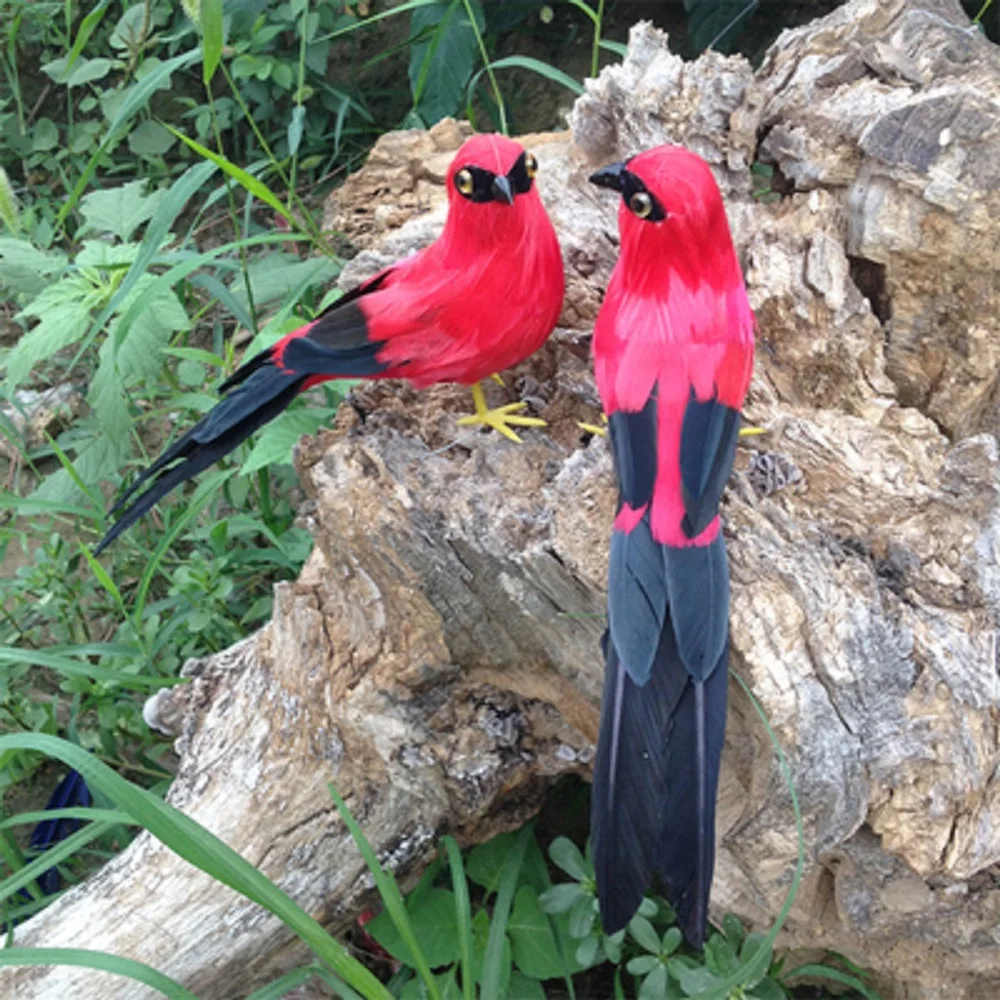 simulation magpie hard model about 22cm coloured red feathers couples lovers magpie bird prop,home garden decoration gift s2691