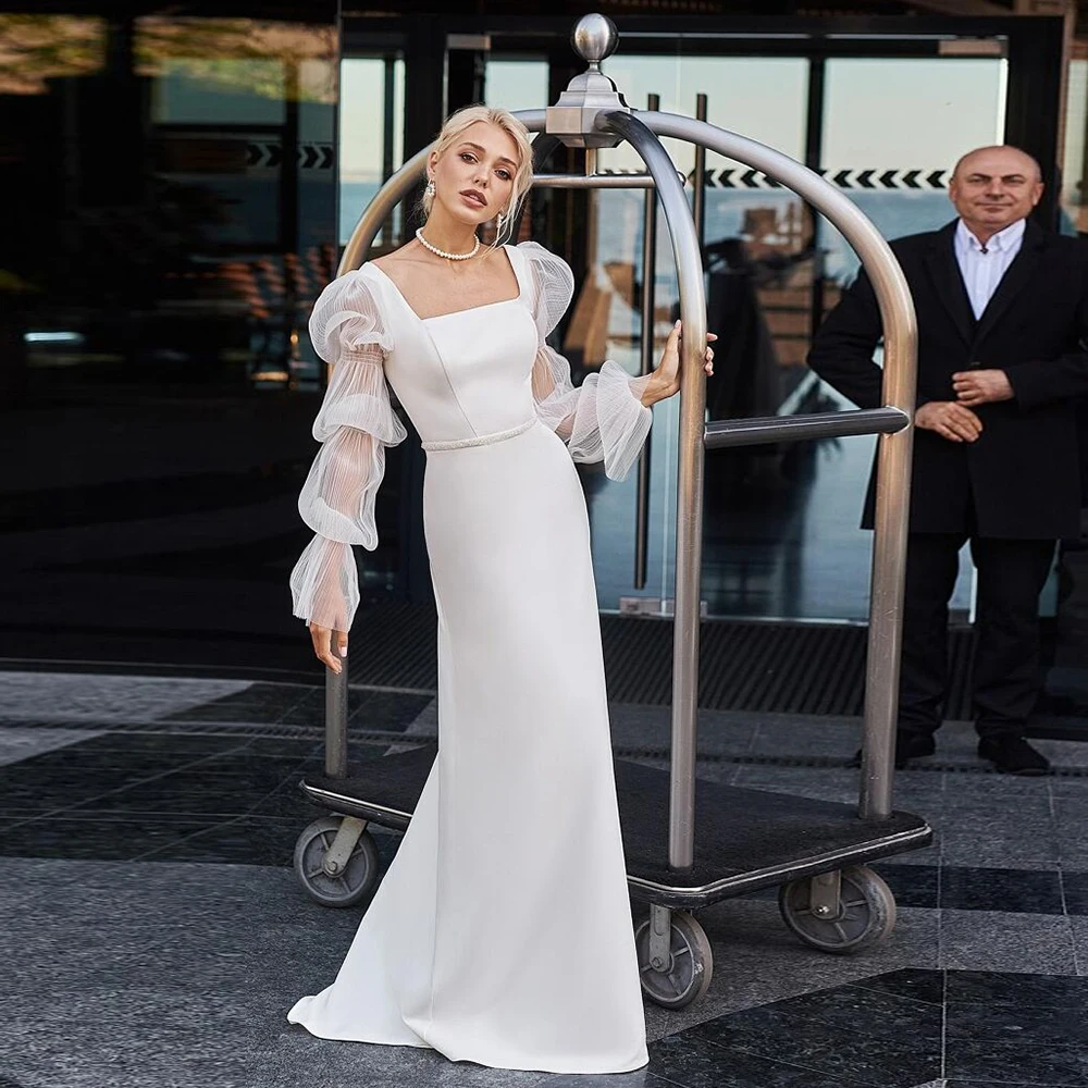 Modern Strapless Wedding Dresses Exquisite Bridal Gowns Court Train Full Sleeve New Vestido De Novia Modern New Robe De Summer