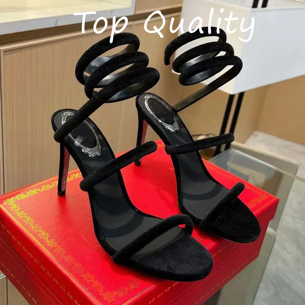 Women's  Stiletto Sandals Thin and high heels Shoe Genuine leather material Ankle Snake Twine Around Wedding Shoes