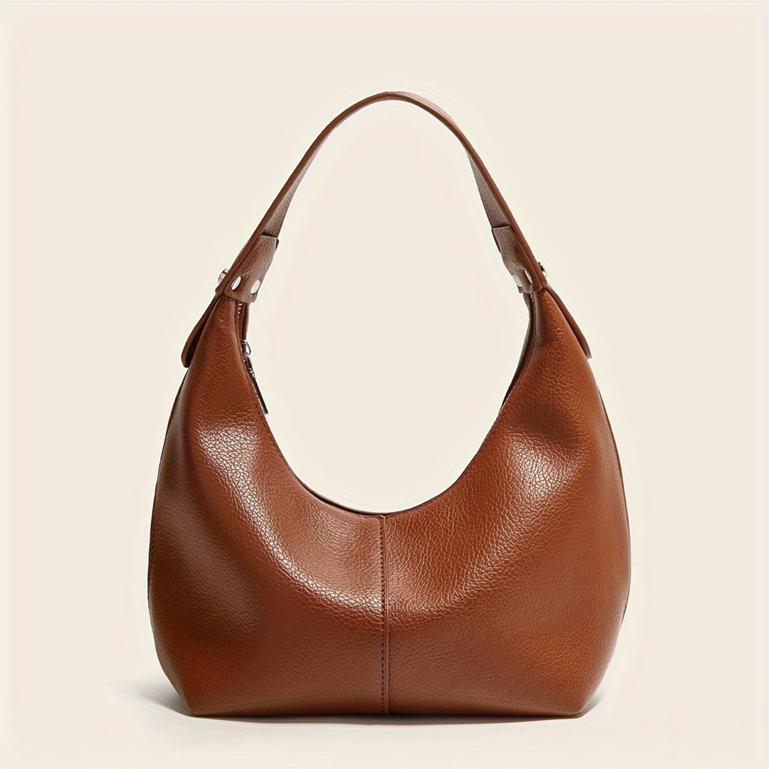 Solid Color Handbag- Minimalist Textured Zipper Armpit Bag