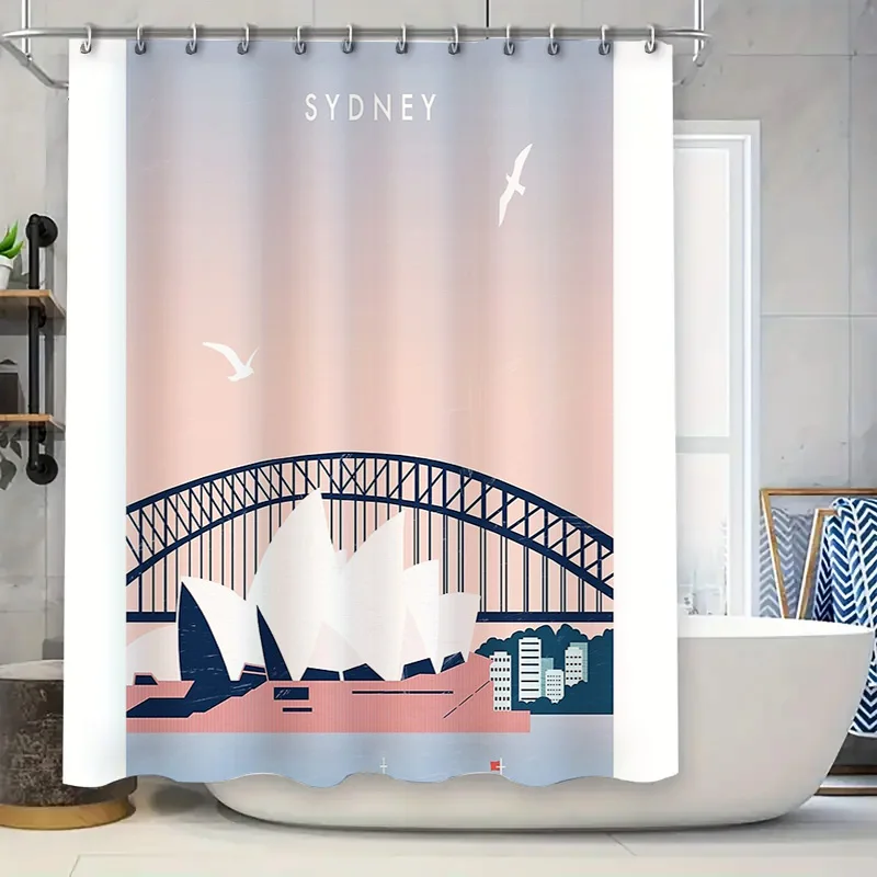 

Сиднейский мост Харбор, занавеска для душа с океанской волной, современное прибрежное искусство, декор для ванной комнаты, водонепроницаемый живописный принт