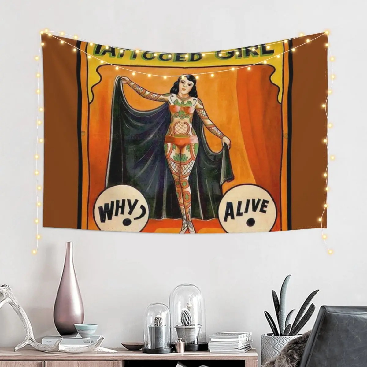 

TATTOOED GIRL : Vintage Circus Sideshow Advertising Print Tapestry Japanese Room Decor Decorations For Room Tapestry