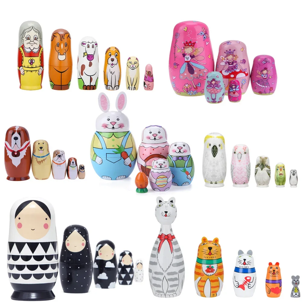5-10pcs/Set Matryoshka Dolls Nesting Dolls Wooden Russian Babushka Hand Crafts Fun Children Kids Birthday Gifts Toys Dolls