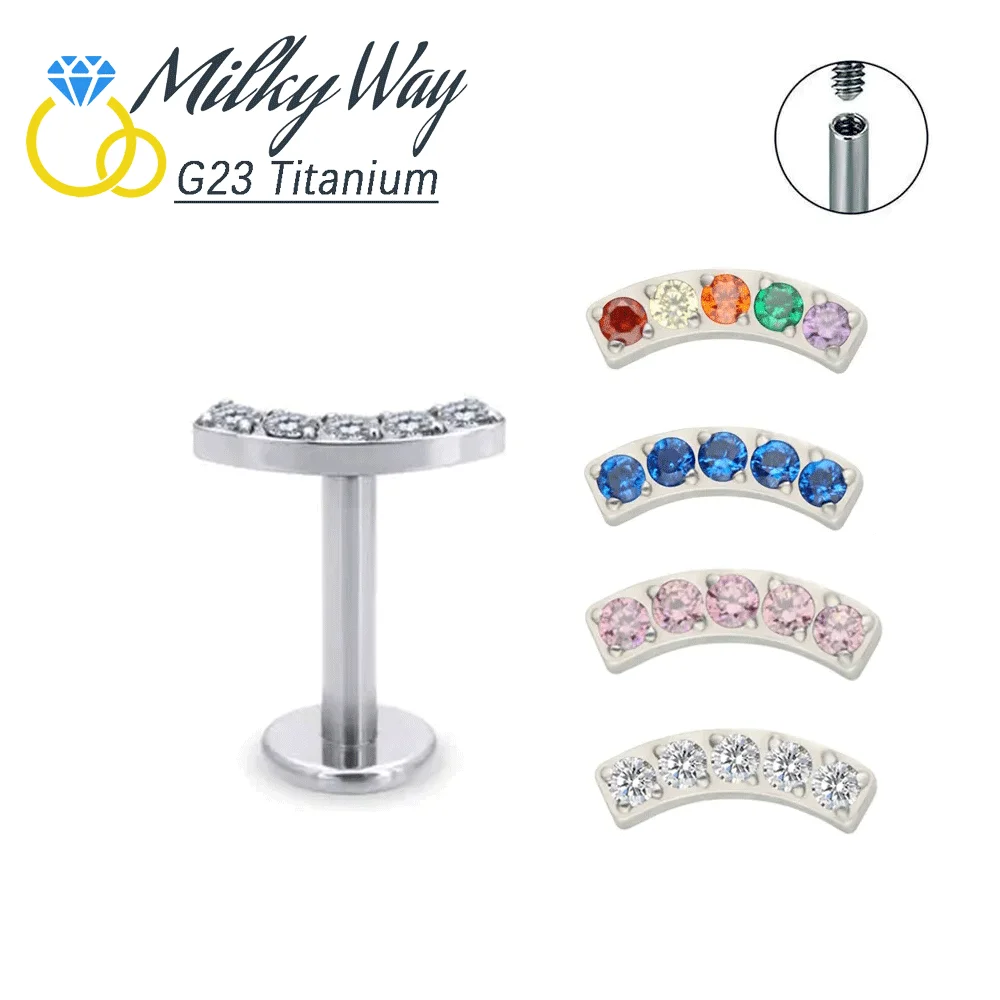 

ASTM F136 Titanium Nose Piercing Top Zircon Ear PIERC Curved Earrings Cartilage Threaded Labret Stud Tragus Lip Rings Jewelry