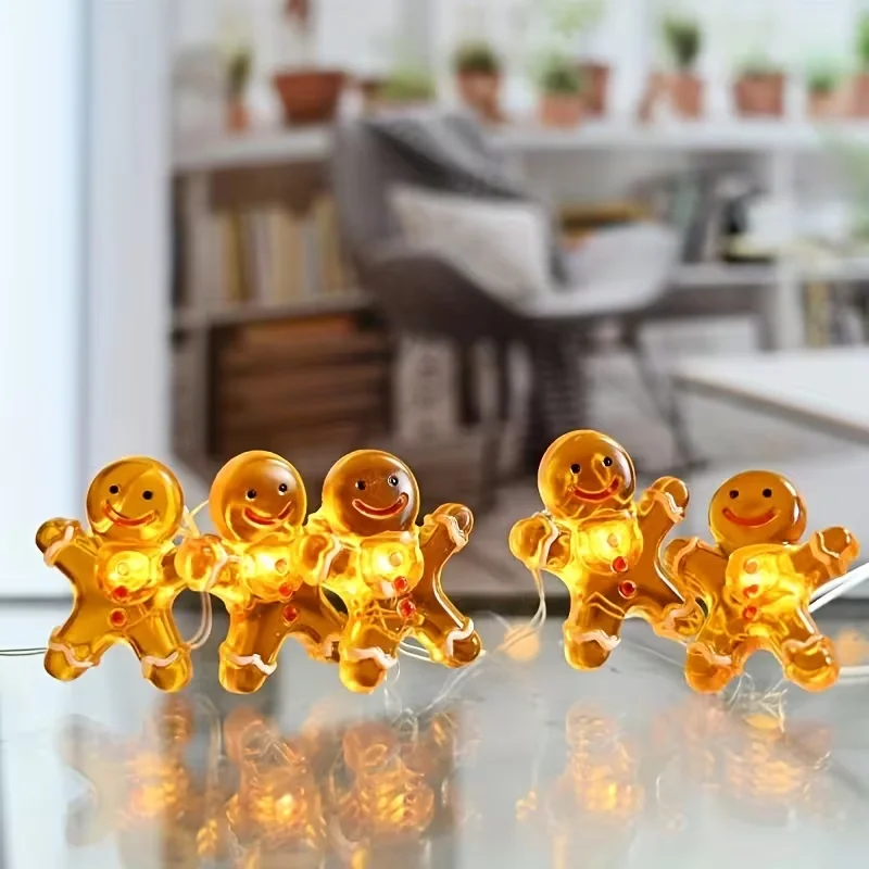 1pc 20/30LED Gingerbread Man Copper Wire Fairy String Lights Warm‑White Cute Shape Decorative Lamp for Home Christmas Decoration