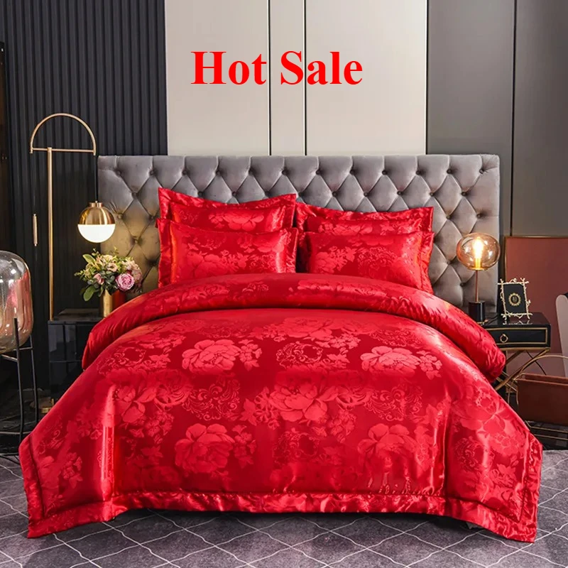 

2025 new high-end satin jacquard four-piece set household bedding one-word embroidery jacquard 4-piece series