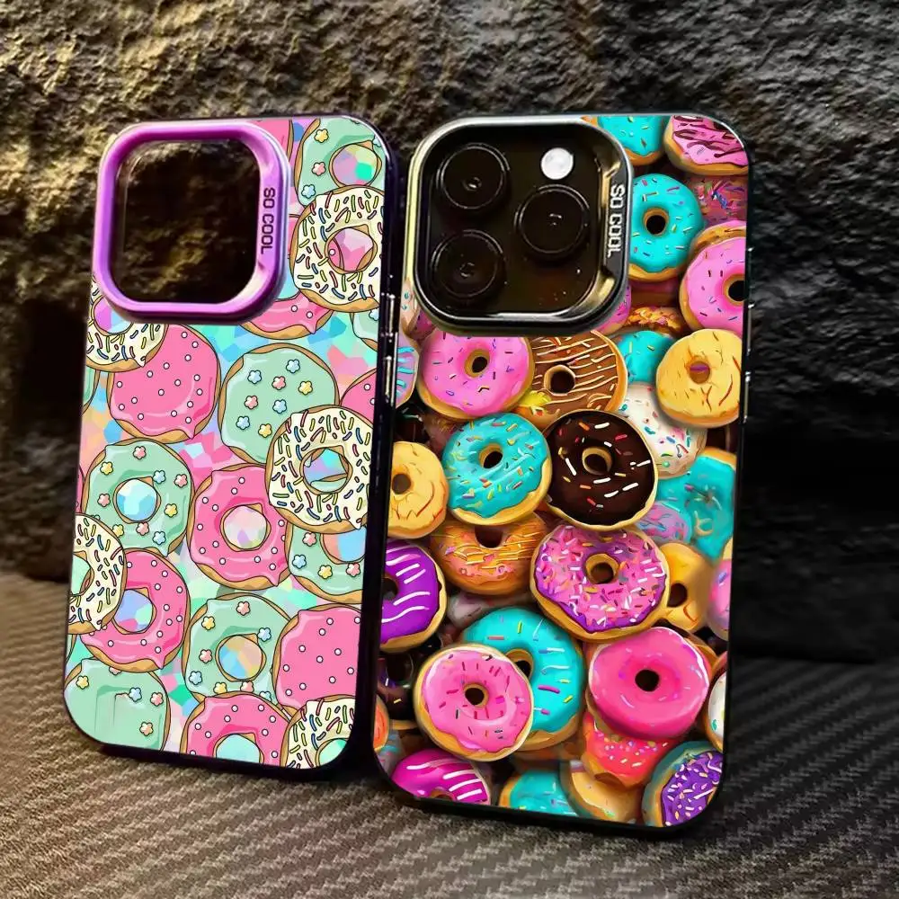 

Donuts Dessert Snacks Phone Case For iPhone 17,16,15,14,13,12,11,Pro Max,Plus black Candy Silver Cover