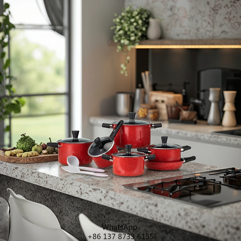 

New Design Kitchen Pan Set Nonstick Pot Panela Cacerolas Momo Steamer With Stainless Steel Lid And Metal Handles Cookware Set