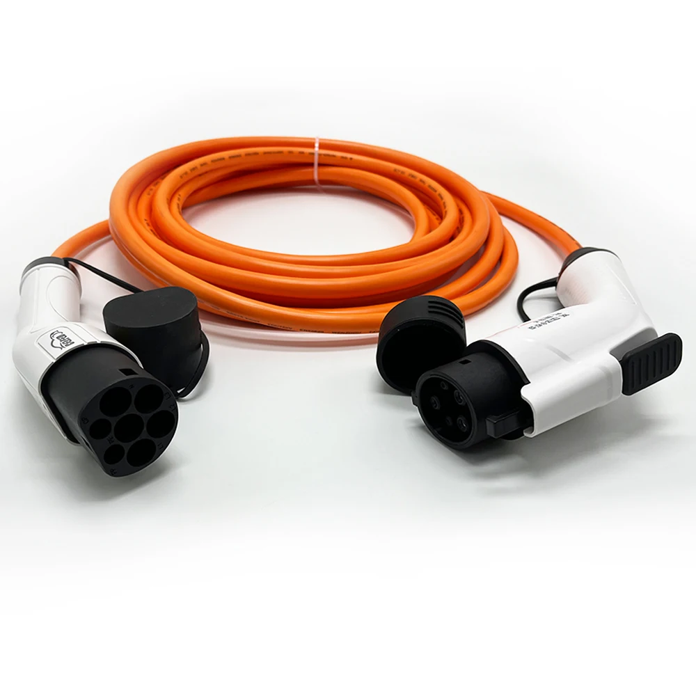 Cargador EV de tipo 2 a tipo 1 o tipo 2, de 3kW Cable naranja, 16A, 5M, portátil para pistola de carga de vehículos eléctricos, 1 fase