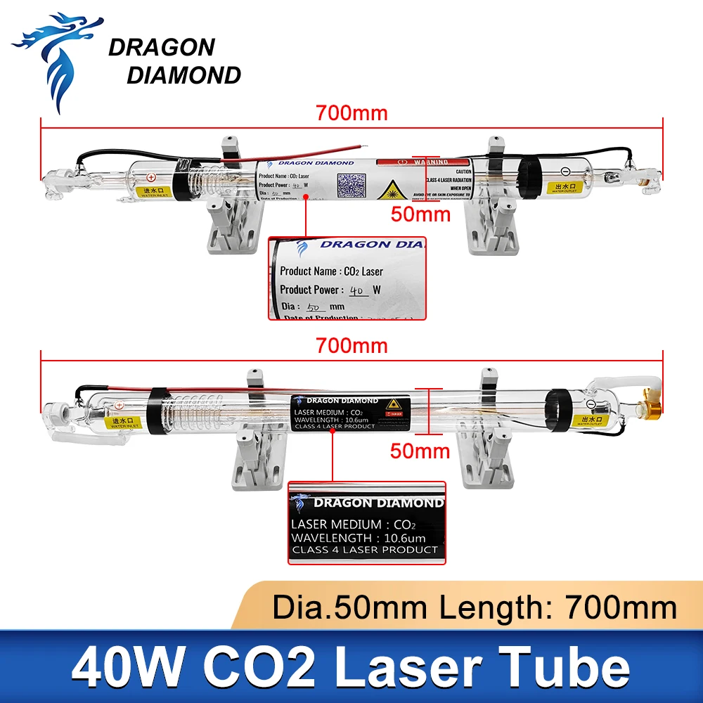 Tube Laser Co2 40W 45W, Puissance, Diamètre 50mm, Longueur 700mm, Tête D.lique en Verre pour Machine de Découpe de Graveur Laser CO2 DIY