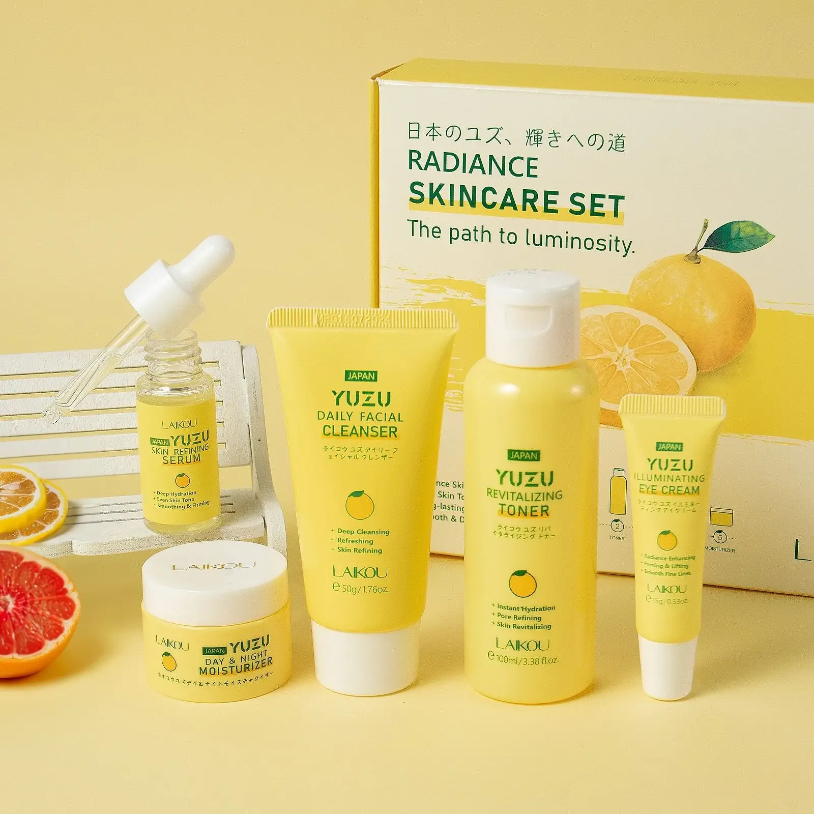 

LAIKOU Japan Grapefruit Skin Care Sets Face Cream Serum Toner Moisturizing Facial Cleanser Eye Cream Face Skin Care Products
