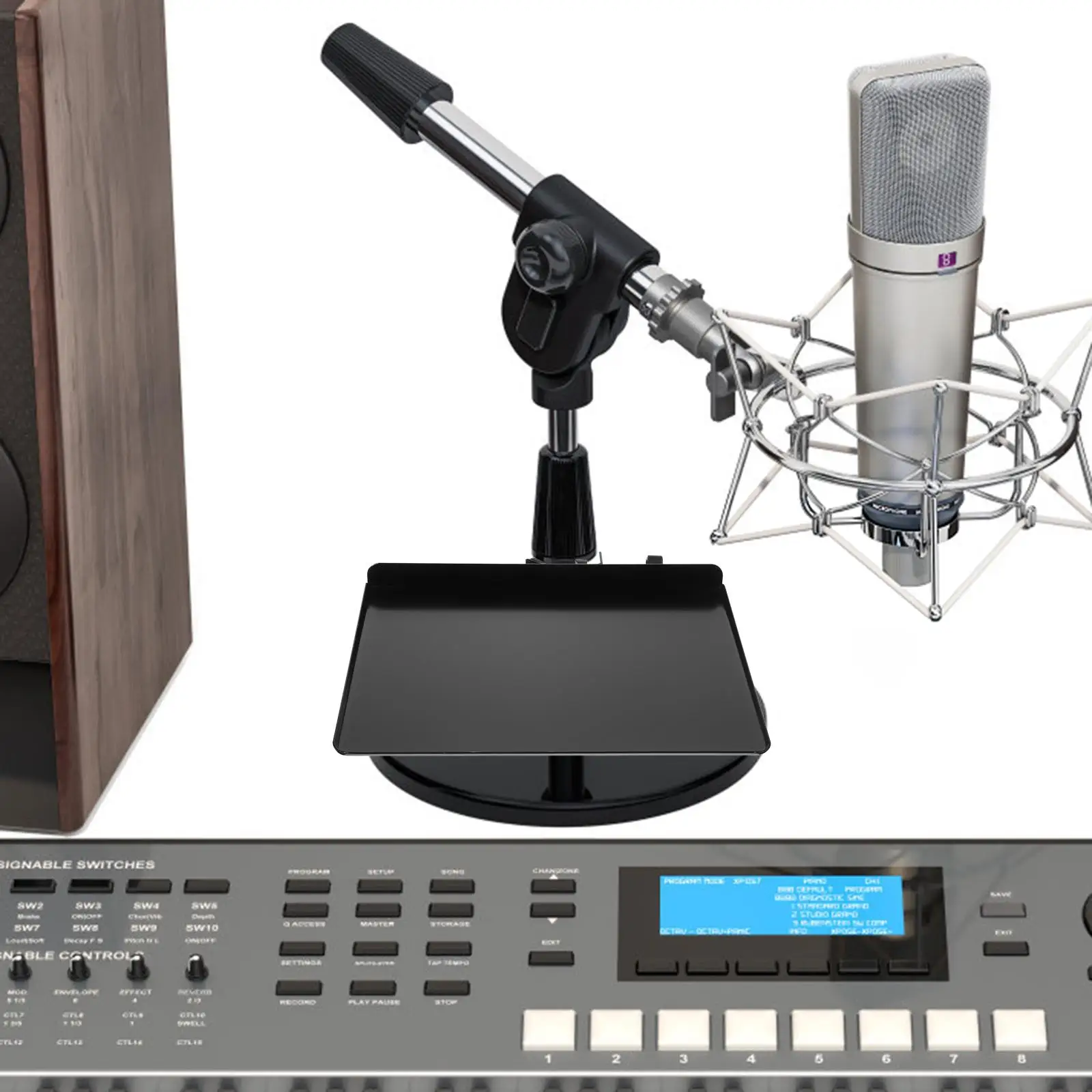 Microphone Stand Tray Black Metal Sound Card Holder for Picks Phones Accessories Office Recording Clamp Rack