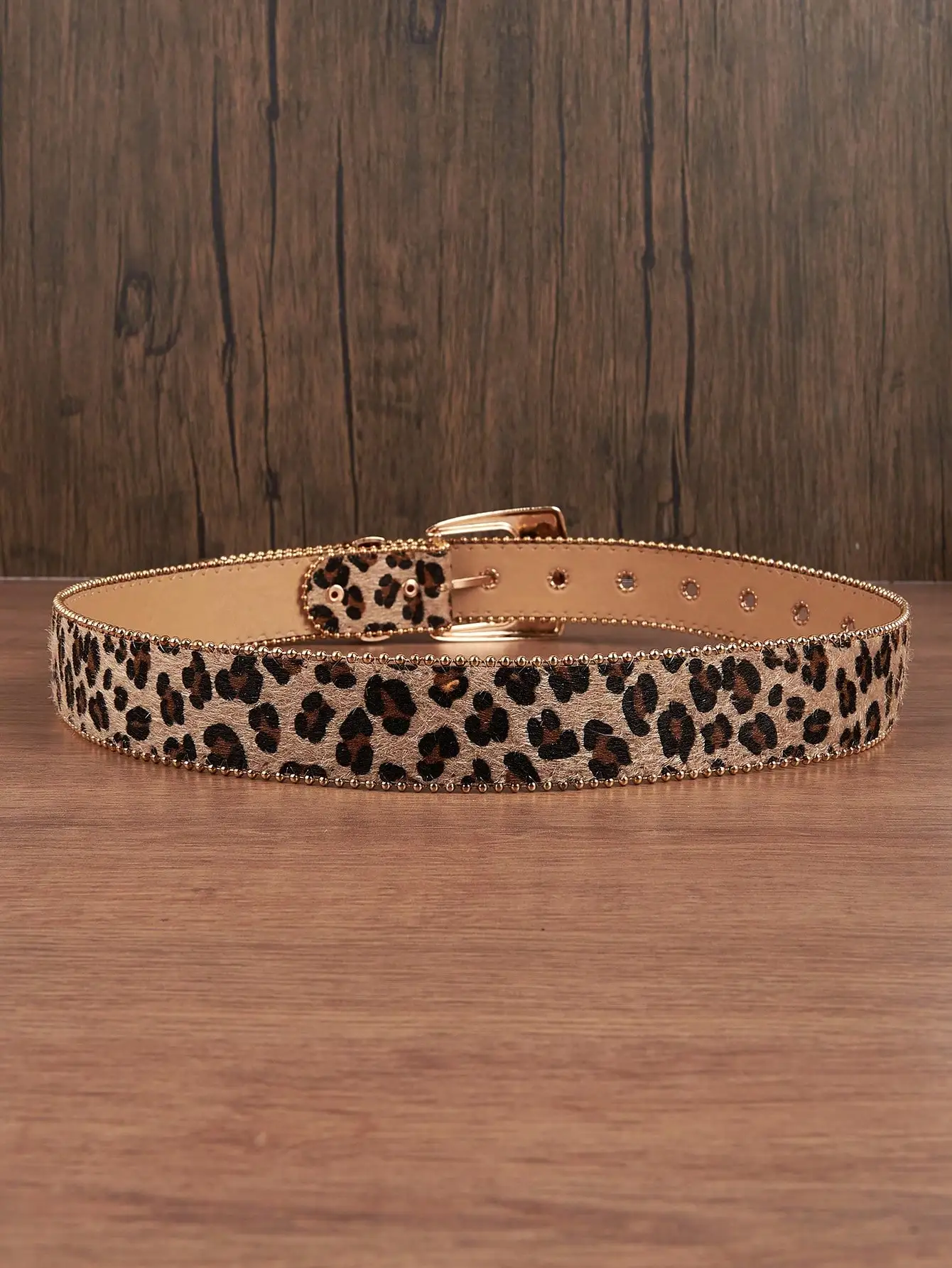 1pc Men Leopard Vintage Engraved Metal Buckle Pearl Edged Jeans Belt, Versatile For Casual Wear Halloween
