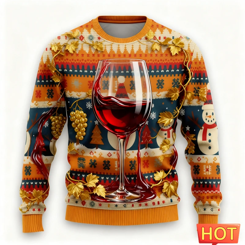 موضة النبيذ الأحمر الزجاج نمط القبيح عيد الميلاد سترة الرجال ملابس حريمي الهيب هوب حفلة الرجال بلوزات الذكور البلوفرات رياضية