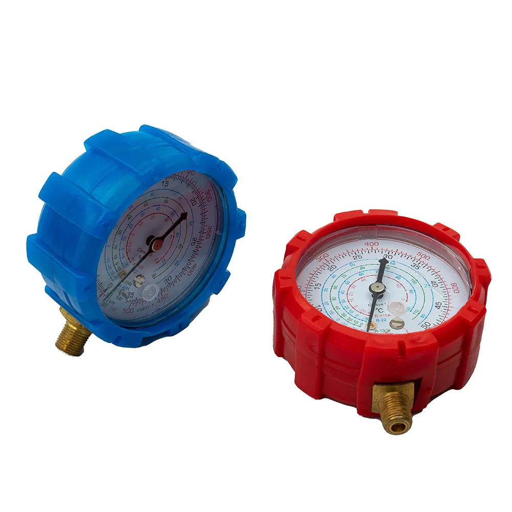 

2PCS R410A R134A R22 R404A Air Conditioner Pressure Gauge Low & High Meter PSI KPA Blue 0 500psi & Red 0 800psi