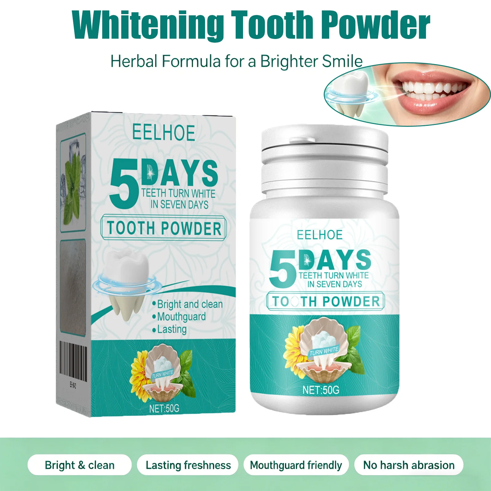 

Порошок для отбеливания зубов: 5-дневное очищение, уход за полостью рта, отбеливание зубов на основе трав, удаление пятен и свежее дыхание