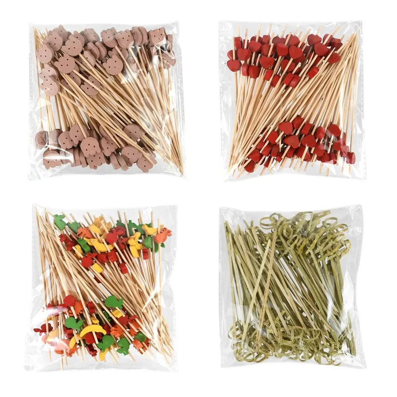 

100PCS Heart Disposable Bamboo Fruit Cake Toothpick Buffet Food Cocktail Fruit Fork For Wedding Hawaii Party Flamingo Decoration