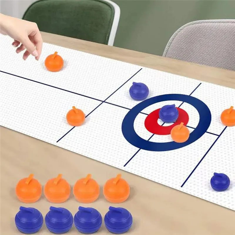 1 Set Foldable Toys Mini Curling Tabletop Board Game Fun Indoor Sport Prop Parent-child Interactive Party Game Toy for Kid Adult