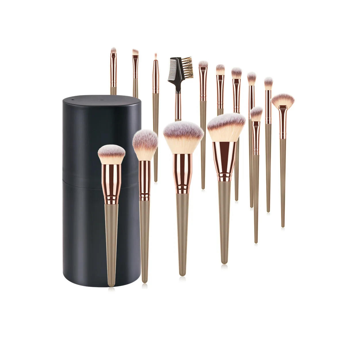 Groothandel 15-delige platte make-upborstelset Aangepaste logo Foundation Brush Kit met verpakking voor gezichtsgebruik