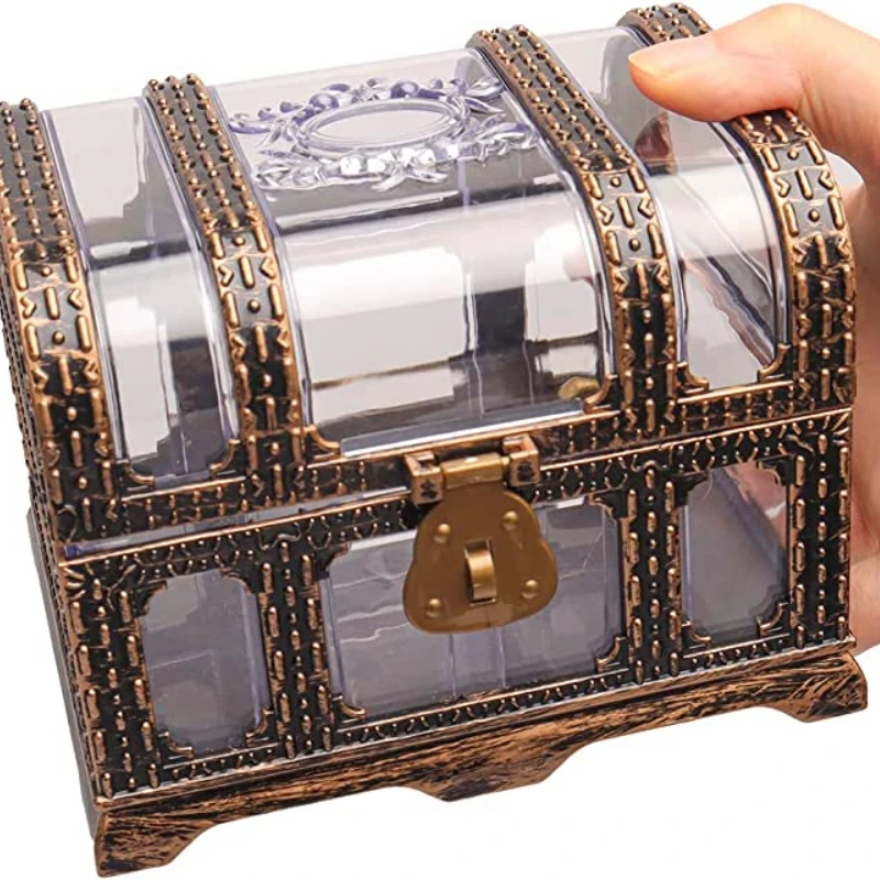 Vintage Transparent Pirate Treasure Storage Box Organizer Earrings Crystal Gem Jewelry Trinket Women Jewelry Display Travel Case