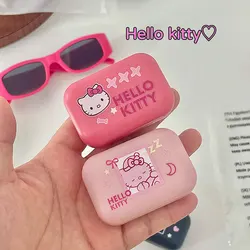 Scatola per lenti Kawaii Hello Kitty scatola per lenti per cartoni animati Color caramella Anime Sanrio con Set di pinzette per custodia per lenti a contatto portatile da viaggio