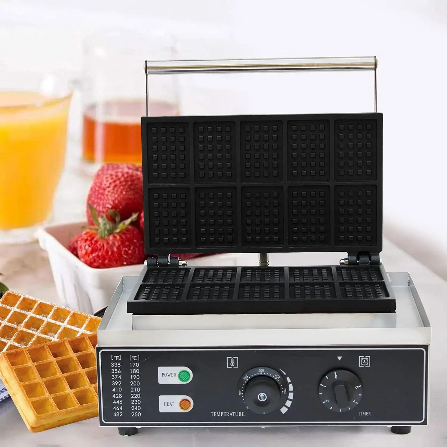 Máquina para hacer gofres comercial, máquina eléctrica de gofres de acero inoxidable de 1500W, máquina para hacer gofres antiadherente para cocina, restaurante, panadería