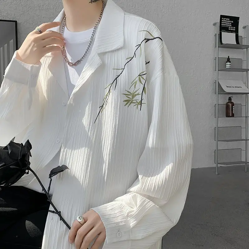 

Chinese Style Embroidered Shirt Men Long Sleeve Spring Autumn Trendy New Chinese Style Fashion