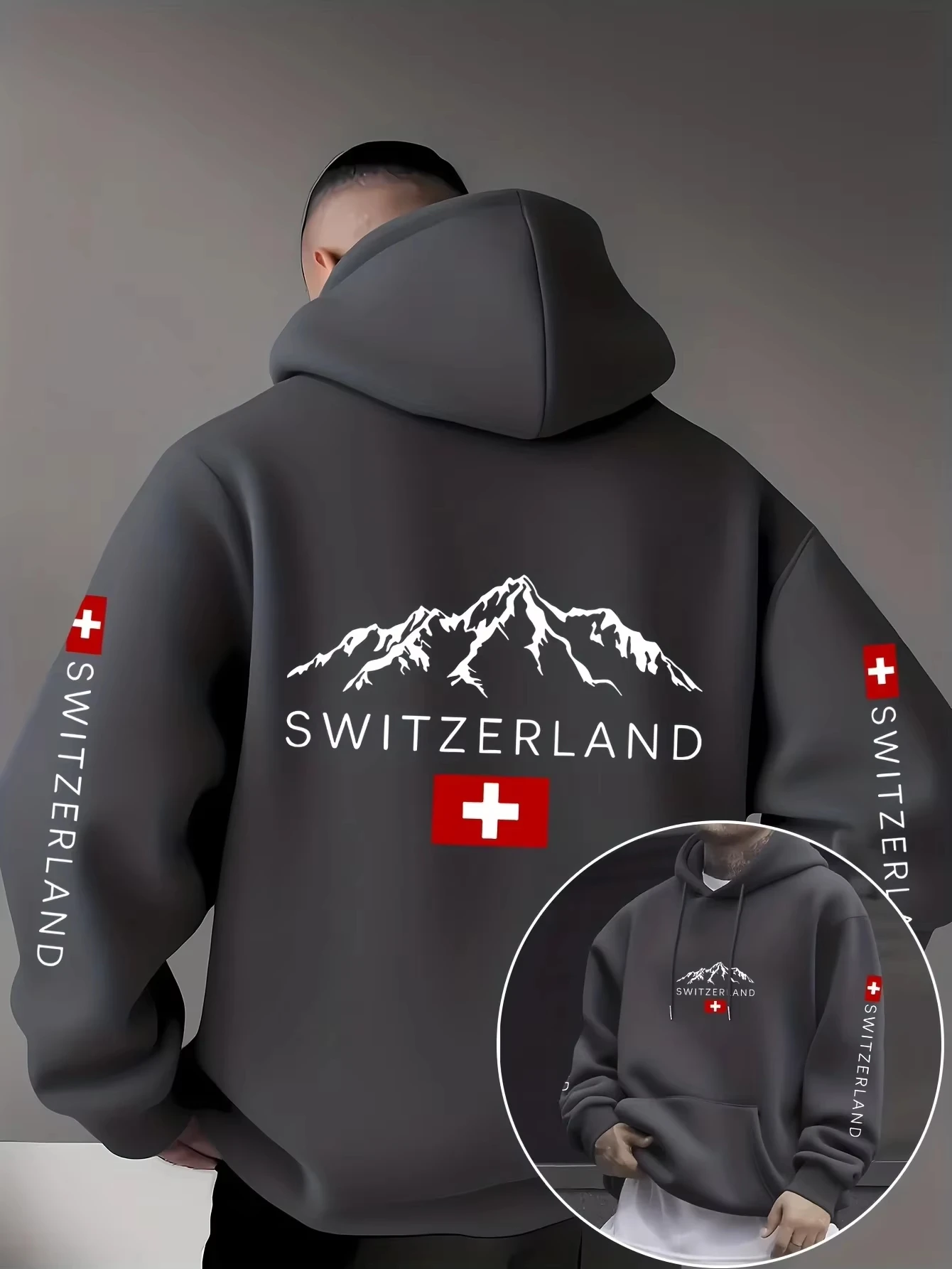 Herbst-Winter-Herren-Kapuzenpullover, Schweizer Alpenflagge, beidseitig bedruckter Pullover-Hoodie, patriotische Streetwear, Langarm-Oberteil – Detail 16