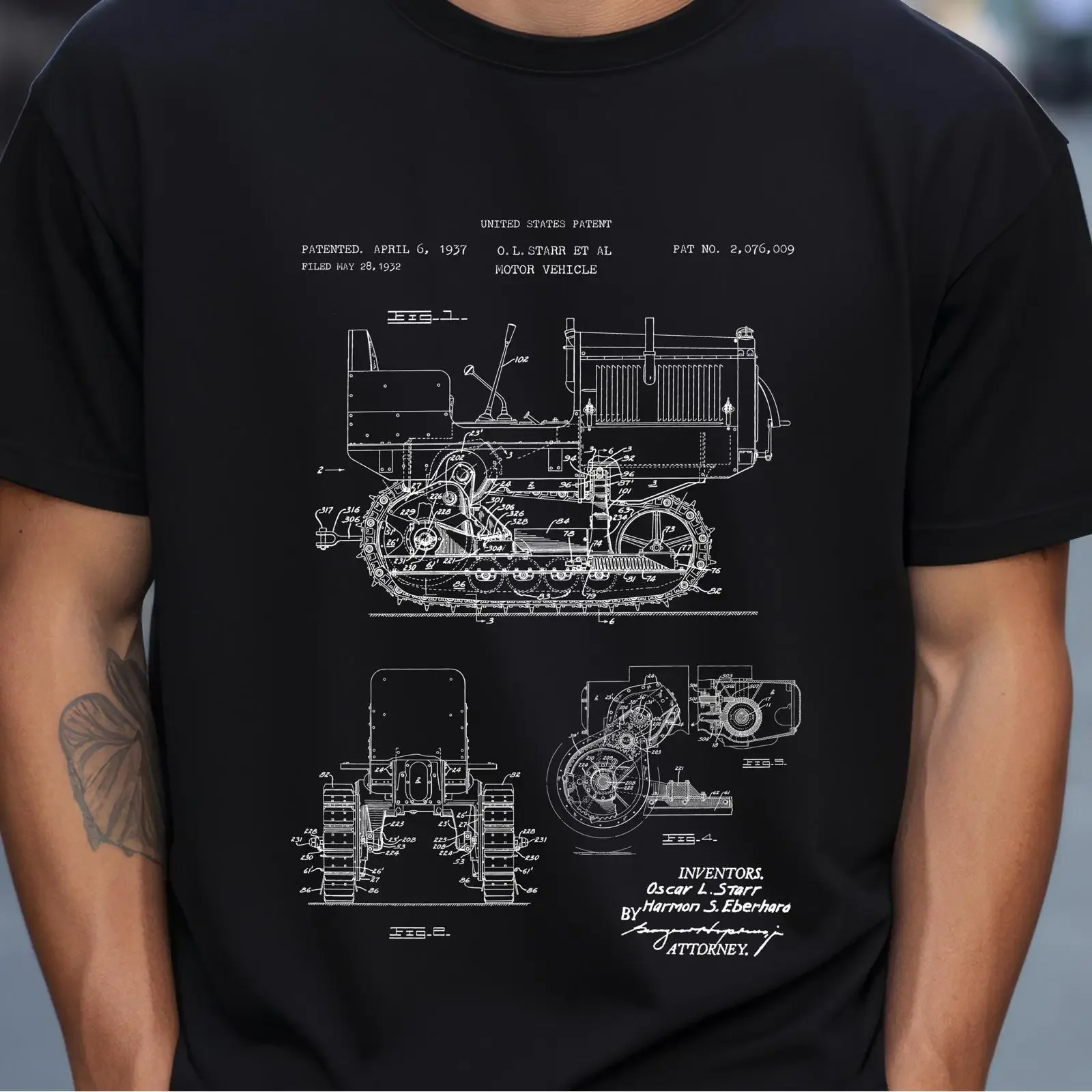 Vintage 1937 Bulldozer US Patent Art T shirt Construction Engineer Machinery Industrial Blueprint for Heavy Equipment Lover