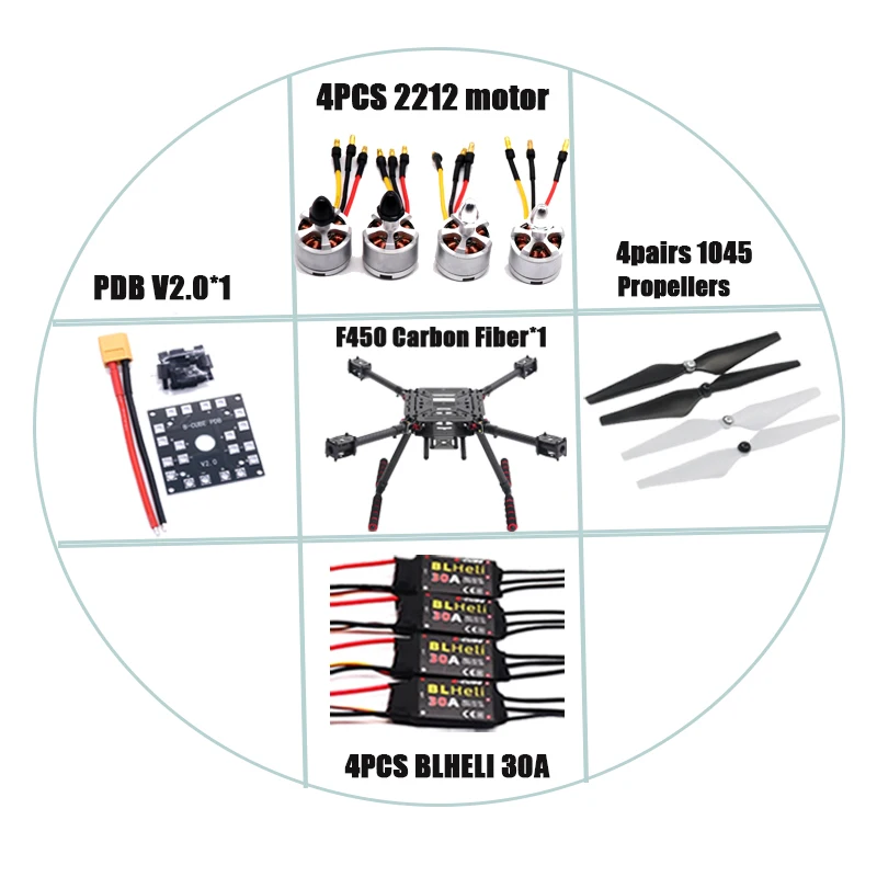 Angeltoy Carbon Fiber 450 Frame Drone Kit Ardupilot Quadcopter Blheli 30A 2212 Motor Esc 2.4.8 Flight Control Ardupilot