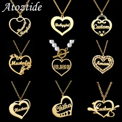Atoztide Personalized Custom Heart Name Necklaces for Women Stainless Steel Pendant Choker Link Chain Birthday Jewelry Gift