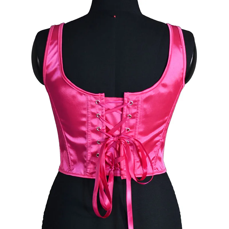 CINTHRONEZ-Espartilho Cetim Monocromático para Mulher, Roupa Interior Sexy, Colete Top Colheita, Correia, Bustier elegante, Rosa Cor Vermelha