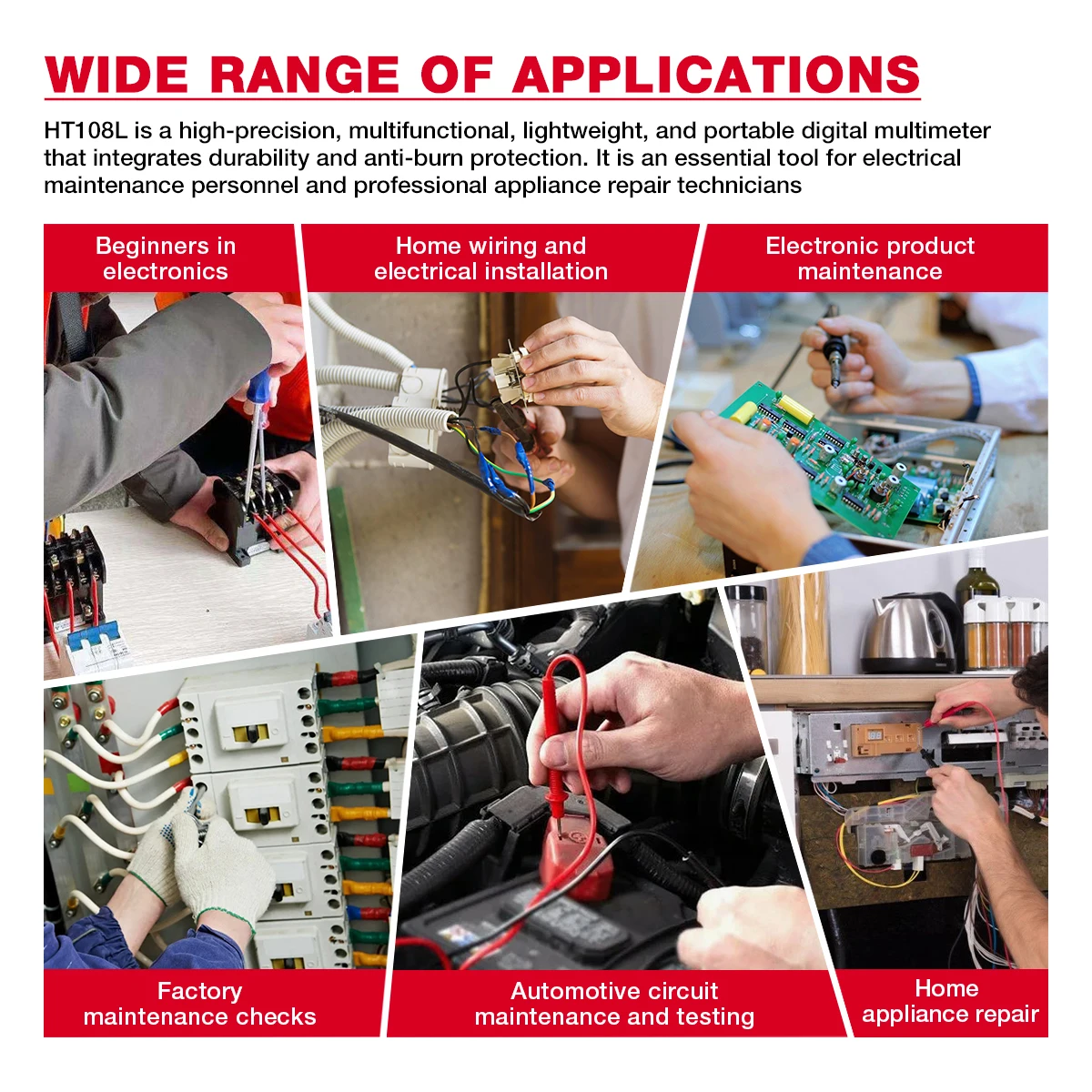 HABOTEST HT113 Digital Multimeter True-RMS AC/DC Voltmeter Ammeter Multimetro DMM Resistance Ohm Cap Hz Temp Tester