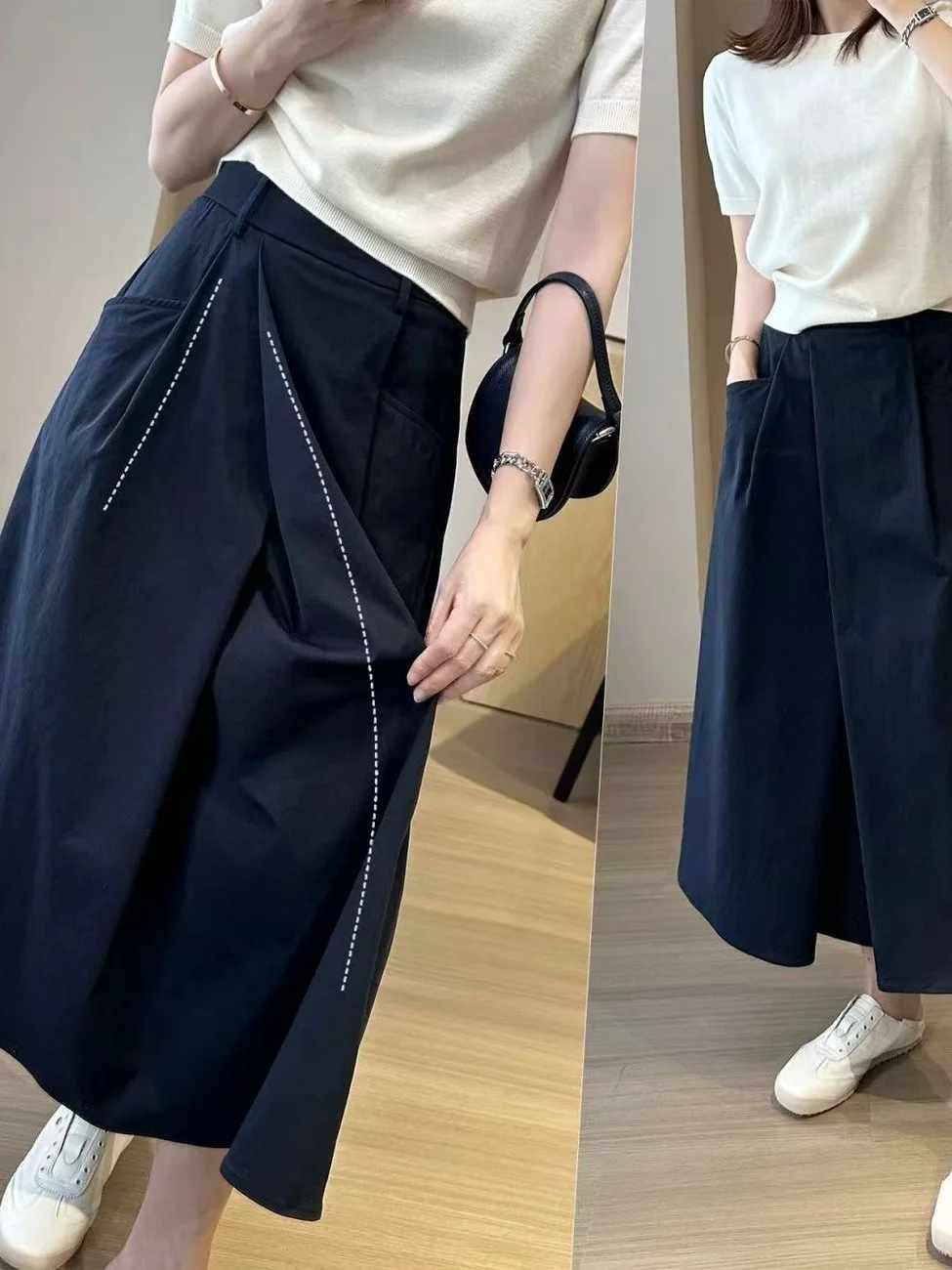 Anti-Wrinkle High Waist Midi Skirt Women's Summer Casual Loose Fit A-Line Skirt Elegant Slimming Style New Arrival