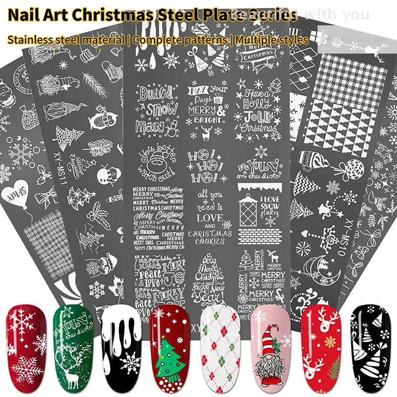 

New Year Christmas Nail Stamping Plates Celebration Series Snowman Pattern Stainless Steel Nail Art Manicure Template