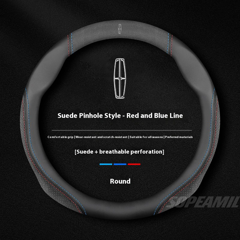 

Lincoln Z MKZ MKT MKC MKX MKS Navigator Aviator Nautilus Corsair Continental Suede Leather Sports style Car Steering Wheel Cover