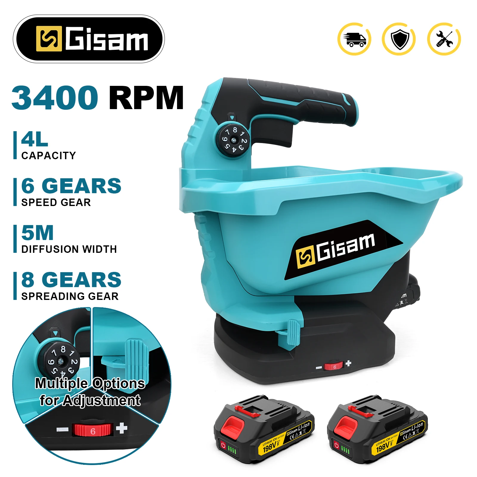Gisam 8-Gang Elektrische Sämaschine, Landschaftsbau-Elektrowerkzeug, 4L Großvolumige Kleinsämaschine, Integrierte Maschine für Makita 18V Akku