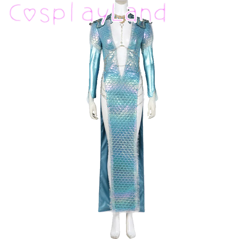 Wavemother's Robe Disguise Baldur Cosplay Costume Sexy Blue Long Fish Scale Dress Halloween Suit Comic Con Wavemother Outfit