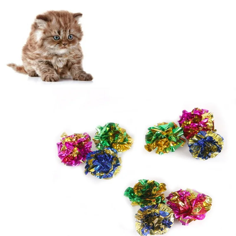 12Pcs Colorful Cat Toys Mylar Shiny Crinkle Foil Balls Ring Paper Sound Toy for Cats Kitten Playing Interactive Pet Cat Supplies