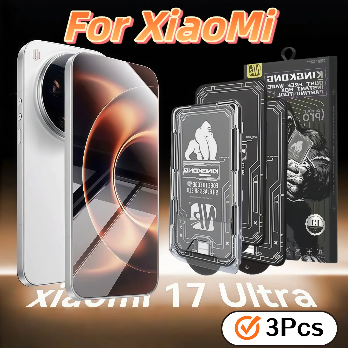 

3-Piece Black Chimpanzee HD Tempered Glass Screen Protector Anti-Explosion for Xiao mi 17/17Pro/17ProMax - Full Cover Protection